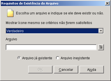 Caixa de dilogo Requisitos de Existncia do Arquivo