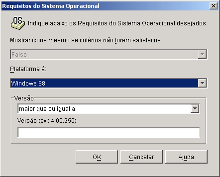 Caixa de dilogo Requisitos do Sistema Operacional