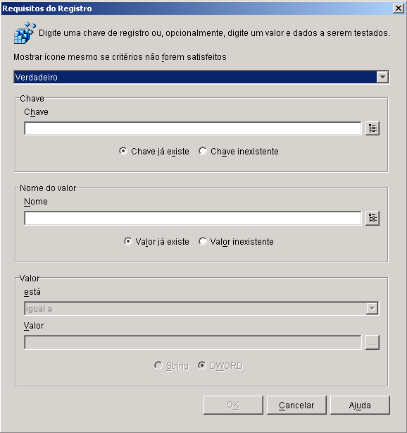 Caixa de dilogo Requisitos do Registro
