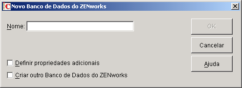 Caixa de dilogo Novo Banco de Dados do ZENworks