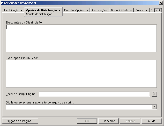 Objeto Aplicativo > guia Opes de Distribuio > pgina Scripts de Distribuio