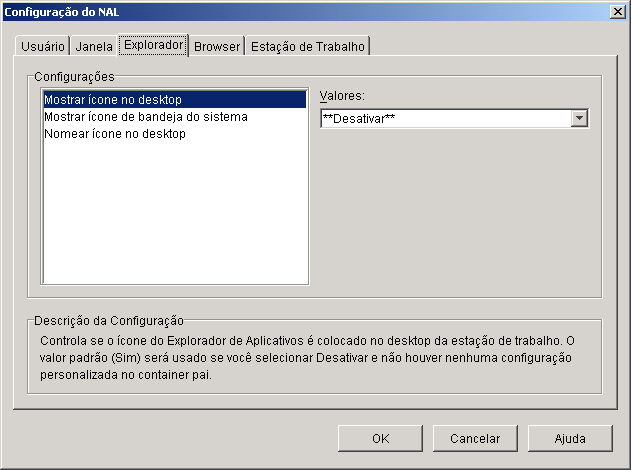 Caixa de dilogo Configurao do NAL, mostrando a guia Explorador