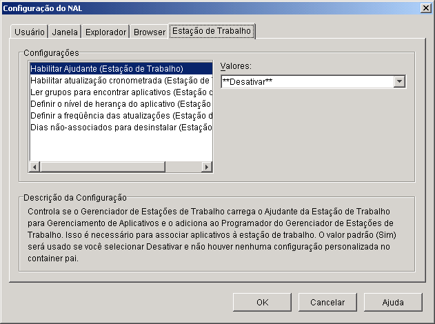 Caixa de dilogo Configurao do NAL, mostrando a guia Estao de Trabalho