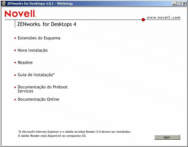 Pgina de instalao principal do ZfD