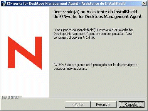 Pgina de boas-vindas do programa de instalao do Agente de Gerenciamento do ZfD