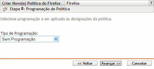 página Programação de Política