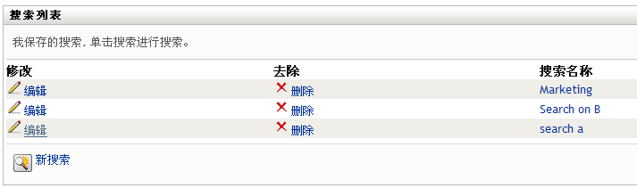 搜索列表页面上已保存的搜索列表