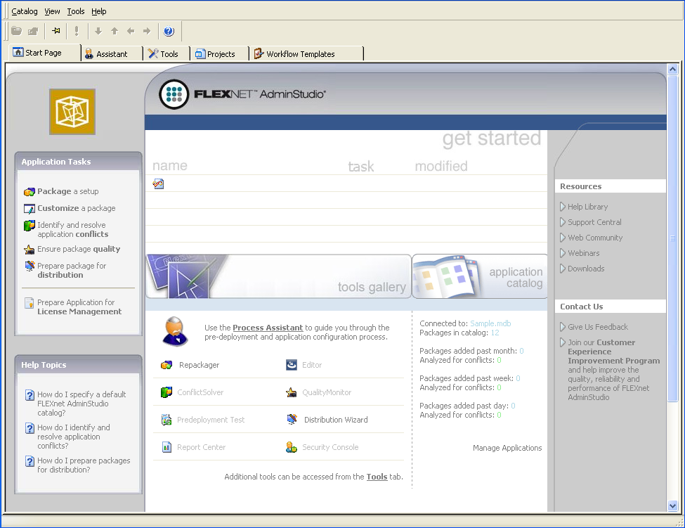 AdminStudio ZENworks Edition 主螢幕